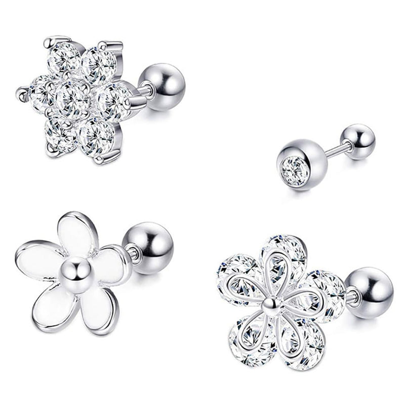 Double Flower Cartilage Earring Helix Ear Piercing Stud Jewelry Silver –  Impuria Ear Piercing Jewelry